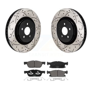 Front Drill Slot Brake Rotor Ceramic Pad Kit For Ford Edge 2.7L With Red Painted Calipers KDT-101307