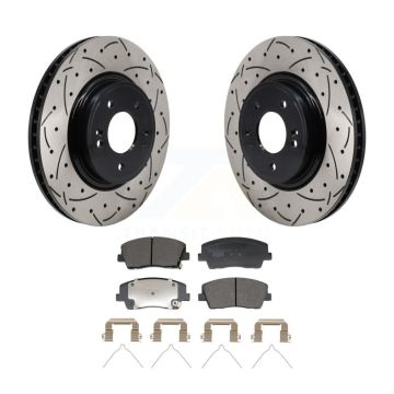 Front Coated Drilled Slotted Disc Brake Rotor Ceramic Pad Kit For Genesis G70 Kia Stinger KDT-101310
