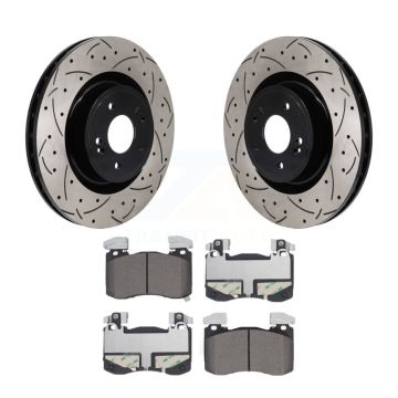 Front Coated Drilled Slotted Disc Brake Rotor Ceramic Pad Kit For Genesis G70 Kia Stinger KDT-101311