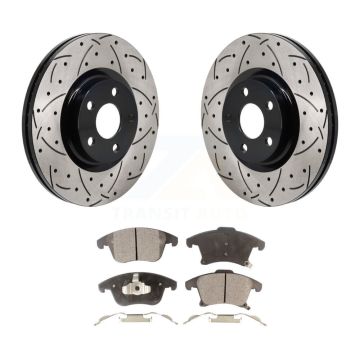 Front Coated Drilled Slot Disc Brake Rotor Ceramic Pad Kit For 2017-2020 Lincoln MKZ 2.0L KDT-101320
