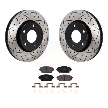 Front Coated Drilled Slotted Disc Brake Rotors And Ceramic Pads Kit For Mazda 3 Sport FWD KDT-101326