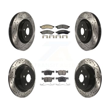Front Rear Coated Drilled Slotted Disc Brake Rotor & Ceramic Pad Kit For Lincoln Nautilus KDT-101334