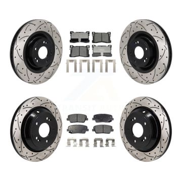 Front Rear Coated Drill Slot Disc Brake Rotors Ceramic Pad Kit For Hyundai Equus Kia K900 KDT-101335