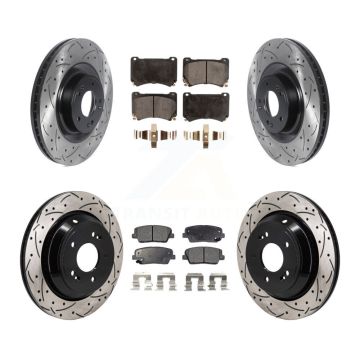 Front Rear Coated Drilled Slotted Disc Brake Rotor Ceramic Pad Kit For 2011 Hyundai Equus KDT-101336
