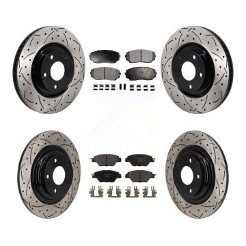 Front Rear Coated Drilled Slot Disc Brake Rotors Ceramic Pad Kit For 2016-2023 Mazda CX-9 KDT-101337