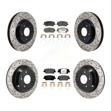 Front Rear Coated Drill Slot Disc Brake Rotor Ceramic Pad Kit For Genesis G70 Kia Stinger KDT-101340