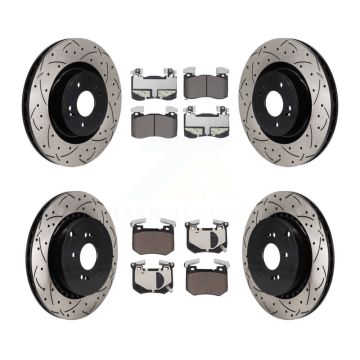 Front Rear Coated Drill Slot Disc Brake Rotor Ceramic Pad Kit For Kia Stinger Genesis G70 KDT-101341