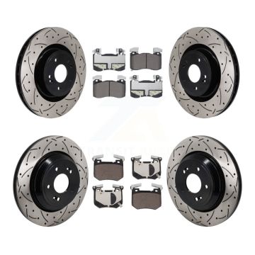 Front Rear Coated Drilled Slot Disc Brake Rotor Ceramic Pad Kit For 2022 Genesis G70 3.3L KDT-101342