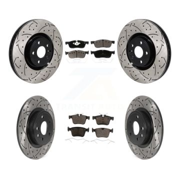 Front Rear Coated Drill Slot Disc Brake Rotor Ceramic Pad Kit For 2018 Jaguar E-Pace Base KDT-101353