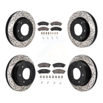 Front Rear Coated Drilled Slot Disc Brake Rotor Ceramic Pad Kit For 2019-2023 Ford Ranger KDT-101363