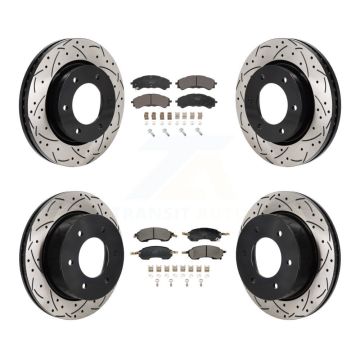 Front Rear Coated Drilled Slotted Disc Brake Rotors And Ceramic Pads Kit For Ford Bronco KDT-101364