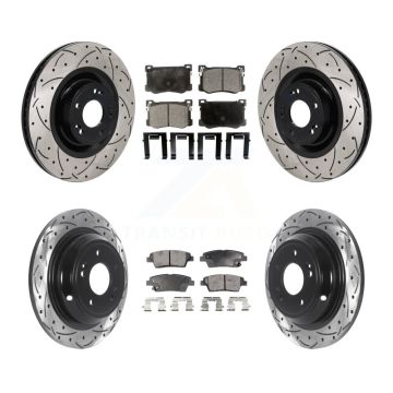 Front Rear Coat Drill Slot Disc Brake Rotors Ceramic Pad Kit For Hyundai Genesis G80 5.0L KDT-101380