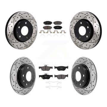 Front Rear Coated Drilled Slotted Disc Brake Rotors Ceramic Pad Kit For Mazda 3 Sport FWD KDT-101383