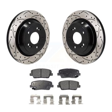 Rear Coated Drilled Slotted Disc Brake Rotor & Ceramic Pad Kit For Hyundai Equus Kia K900 KDT-101401