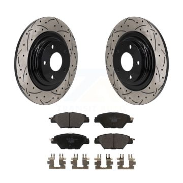 Rear Coated Drilled Slotted Disc Brake Rotor And Ceramic Pad Kit For 2016-2023 Mazda CX-9 KDT-101403