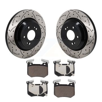 Rear Coated Drill Slot Disc Brake Rotors Ceramic Pad Kit For Genesis G70 Kia Stinger 3.3L KDT-101407
