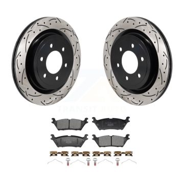 Rear Coated Drilled Slotted Disc Brake Rotor And Ceramic Pad Kit For Ford F-150 Lightning KDT-101431