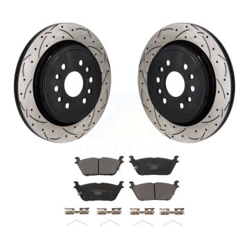 Rear Coat Drill Slot Disc Brake Rotors Ceramic Pad Kit For Ram 1500 Jeep Wagoneer Grand L KDT-101432