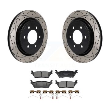 Rear Drilled Slot Disc Brake Rotors Ceramic Pad Kit For Ford Expedition Lincoln Navigator KDT-101439