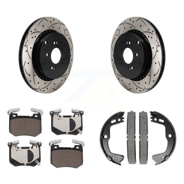 Rear Disc Drilled & Slotted Rotors Ceramic Pads Parking Shoes Kit For Kia Stinger Genesis KDT-101452