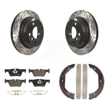 Rear Disc Drilled & Slotted Rotors Ceramic Pads Parking Shoes Kit For BMW 328i xDrive GT KDT-101462