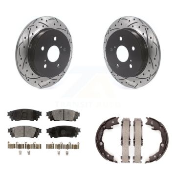Rear Disc Drilled & Slotted Rotors Ceramic Pads Parking Shoes Kit For Toyota Camry RAV4 KDT-101469