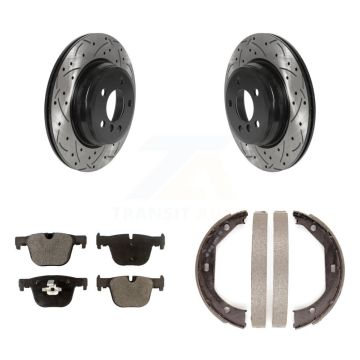 Rear Disc Drilled & Slotted Rotors Ceramic Pads Parking Shoes Kit For BMW 330i xDrive GT KDT-101479