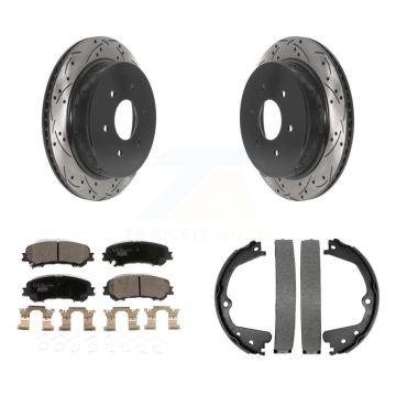 Rear Disc Drilled & Slotted Rotors Ceramic Pads Parking Shoes Kit For 17-23 Nissan TITAN KDT-101497