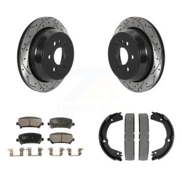 Rear Disc Drilled & Slotted Rotors Ceramic Pads Parking Shoes Kit For Chevrolet Colorado KDT-101503