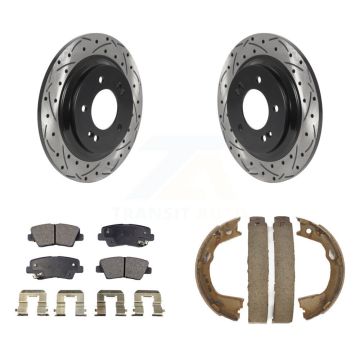 Rear Disc Drilled & Slotted Rotors Ceramic Pads And Parking Shoes Kit For Hyundai Sonata KDT-101508