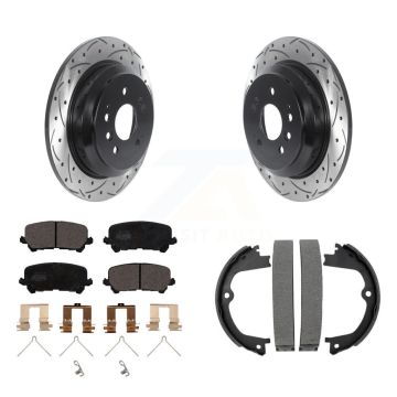 Rear Disc Drilled & Slotted Rotors Ceramic Pads Parking Brake Shoes Kit For Honda Pilot KDT-101516