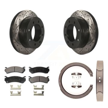 Rear Disc Drilled & Slotted Rotors Ceramic Pads Parking Shoes Kit For GMC Sierra 2500 XL KDT-101521
