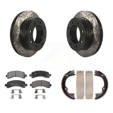 Rear Disc Drilled & Slotted Rotors Ceramic Pads Parking Shoes Kit For GMC Chevrolet 2500 KDT-101526