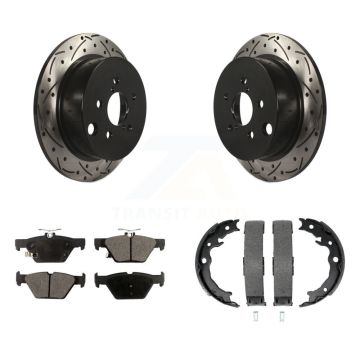 Rear Disc Drilled & Slotted Rotors Ceramic Pads Parking Shoes Kit For Subaru Crosstrek KDT-101538