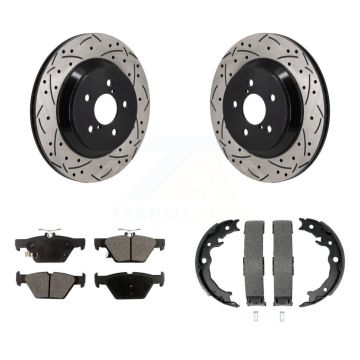 Rear Disc Drilled & Slotted Rotors Ceramic Pads Parking Shoes Kit For Subaru Crosstrek KDT-101540