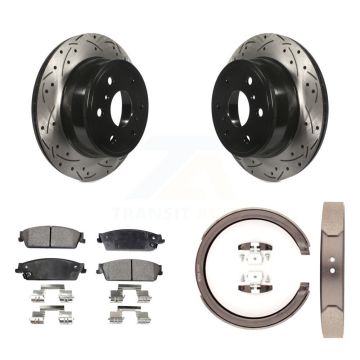 Rear Disc Drilled & Slotted Rotors Ceramic Pads Parking Shoes Kit For Chevrolet GMC 1500 KDT-101555