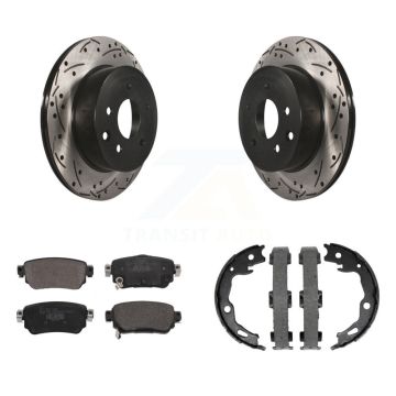 Rear Disc Drilled & Slotted Rotors Ceramic Pads Parking Shoes Kit For Nissan Rogue Sport KDT-101581