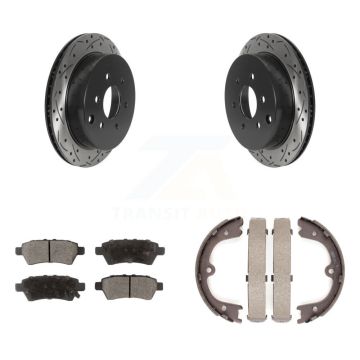 Rear Disc Drilled & Slotted Rotors Ceramic Pads Parking Shoes Kit For 06-07 Nissan Xterra KDT-101584