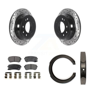 Rear Disc Drilled & Slotted Rotors Ceramic Pads Parking Shoes Kit For Kia Sportage FWD KDT-101592