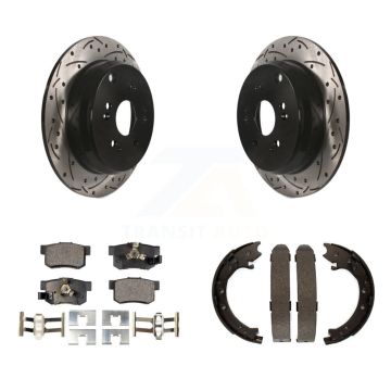 Rear Disc Drilled & Slotted Rotors Ceramic Pads Parking Shoes Kit For 05-06 Honda CR-V KDT-101605