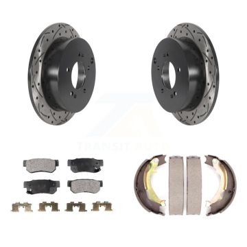 Rear Disc Drilled & Slotted Rotors Ceramic Pads Parking Shoes Kit For Hyundai Tucson Kia KDT-101606