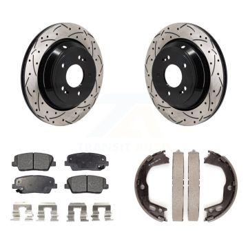 Rear Disc Drilled & Slotted Rotors Ceramic Pads Parking Shoes Kit For 11-13 Hyundai Equus KDT-101607