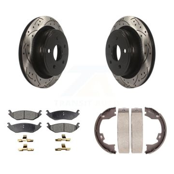 Rear Disc Drilled & Slotted Rotors Ceramic Pads And Parking Shoes Kit For Dodge Ram 1500 KDT-101613