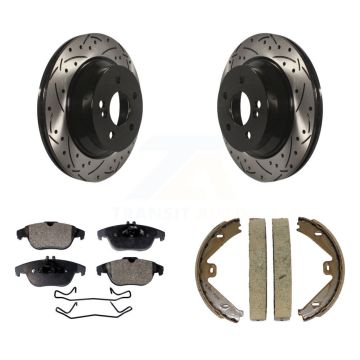 Rear Disc Drilled & Slotted Rotors Ceramic Pads Parking Brake Shoes Kit For Mercedes-Benz KDT-101619