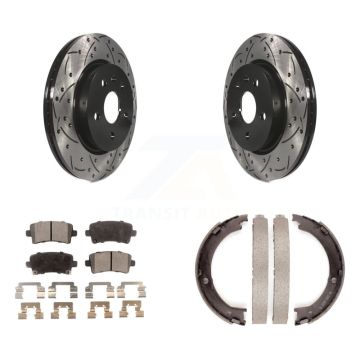 Rear Disc Drilled & Slotted Rotors Ceramic Pads Parking Brake Shoes Kit For Cadillac XTS KDT-101626
