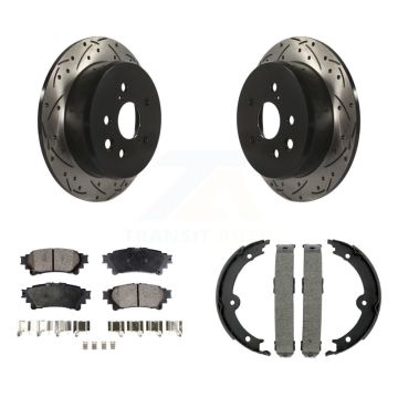 Rear Disc Drilled & Slotted Rotors Ceramic Pads Parking Brake Shoes Kit For Lexus IS250 KDT-101630