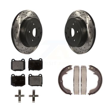 Rear Disc Drilled & Slotted Rotors Ceramic Pads And Parking Shoes Kit For Subaru Impreza KDT-101632