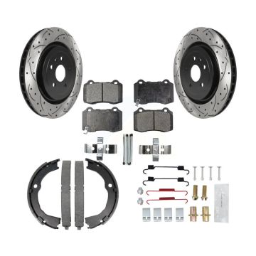Rear Disc Drilled & Slotted Rotors Ceramic Pads Parking Shoes Hardware Kit For Chevrolet KDT-101657
