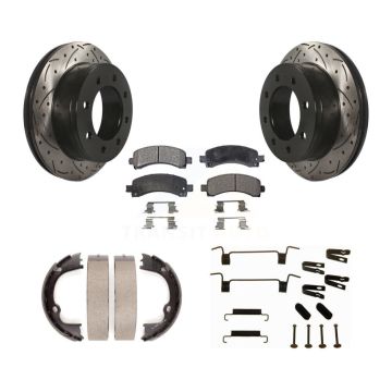Rear Disc Drilled & Slotted Rotors Ceramic Pads Parking Shoes Hardware Kit For GMC Savana KDT-101661