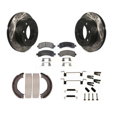 Rear Disc Drilled & Slotted Rotors Ceramic Pads Parking Shoes Hardware Kit For Chevrolet KDT-101668
